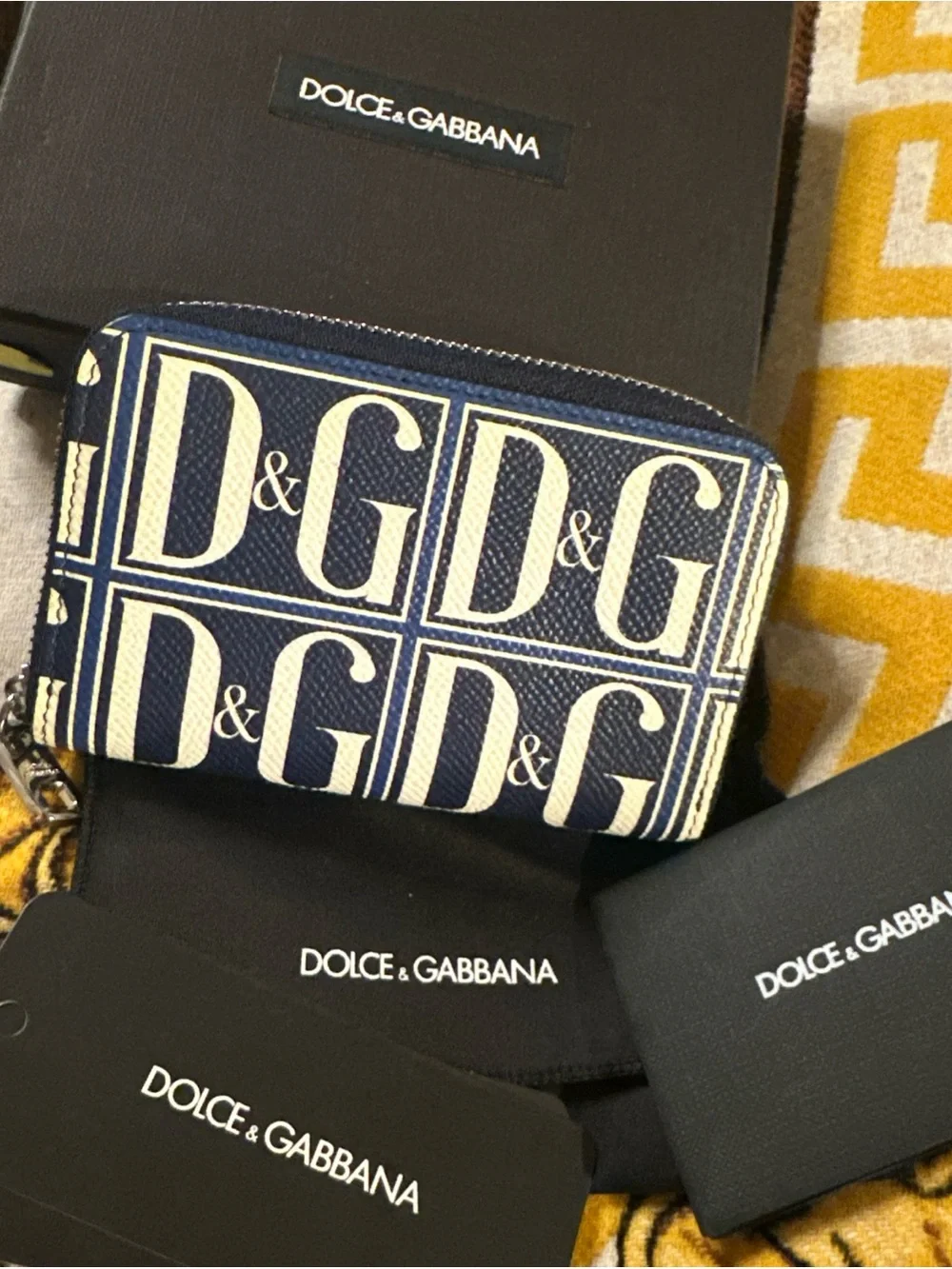 Dolce & Gabbana Navy Calfskin Leather DG Logo Zip Dauphine Wallet NWT